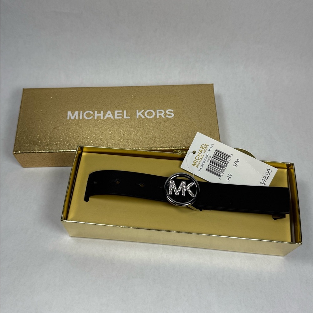 Michael Kors Black Belt with Silver MK Logo